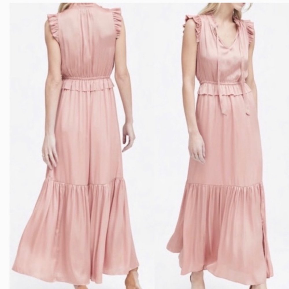 Banana Republic Pink Ruffle Sleeveless Maxi Dress - Sz 4